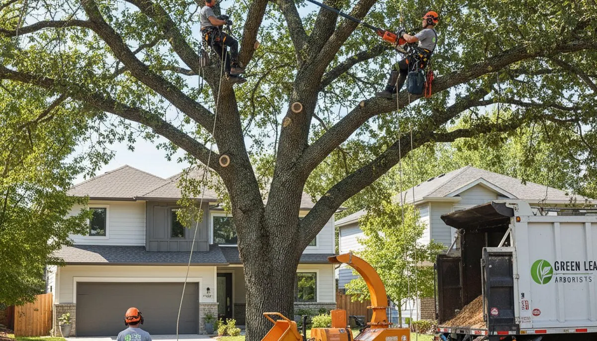Arborist pruning oak tree branches in Cincinnati, OH for professional tree health and safety care